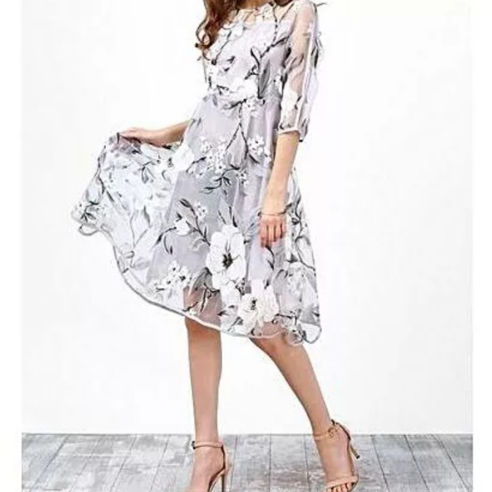 FashionMia size 5X‎ Gray Organza Dress with Full Skirt